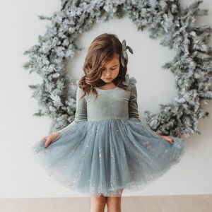 Charming Velvet Kids Dress in Soft Green